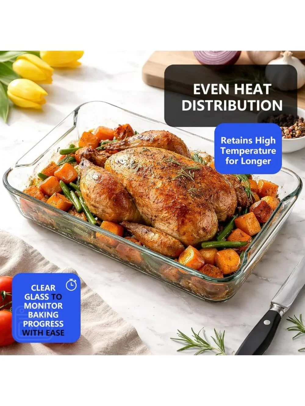 4-Piece Deep Glass Baking Dish Set with Lids - Versatile Sizes for Cooking